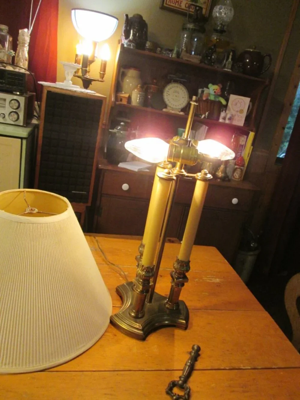 Vtg french style solid brass bouillotte 3 candlepillar 2 way light 21 in lamp